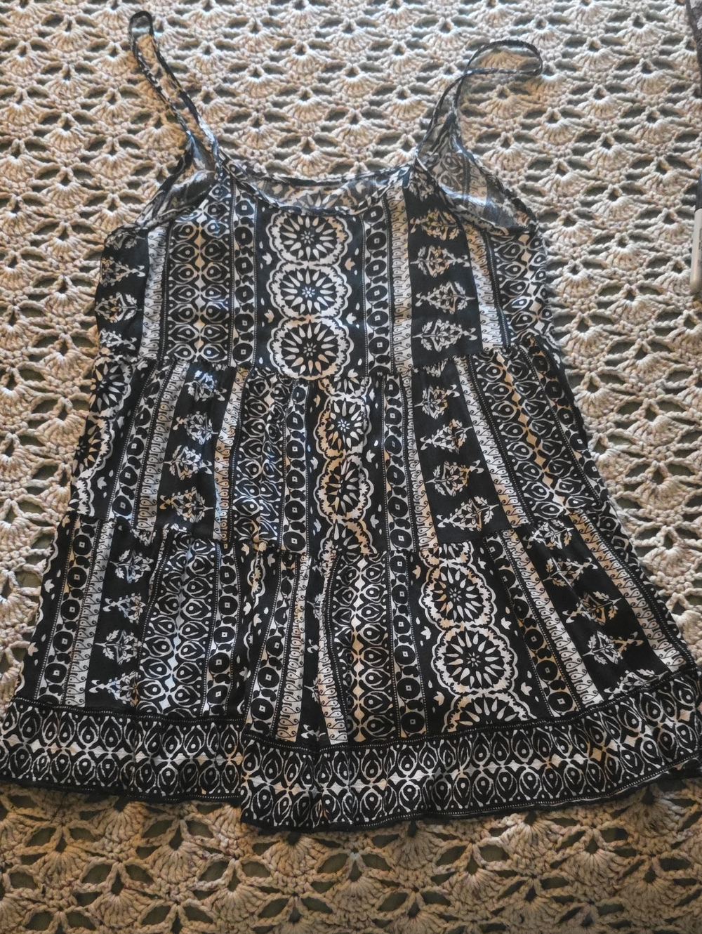 Black and White Boho Patterned Spaghetti Strap Top